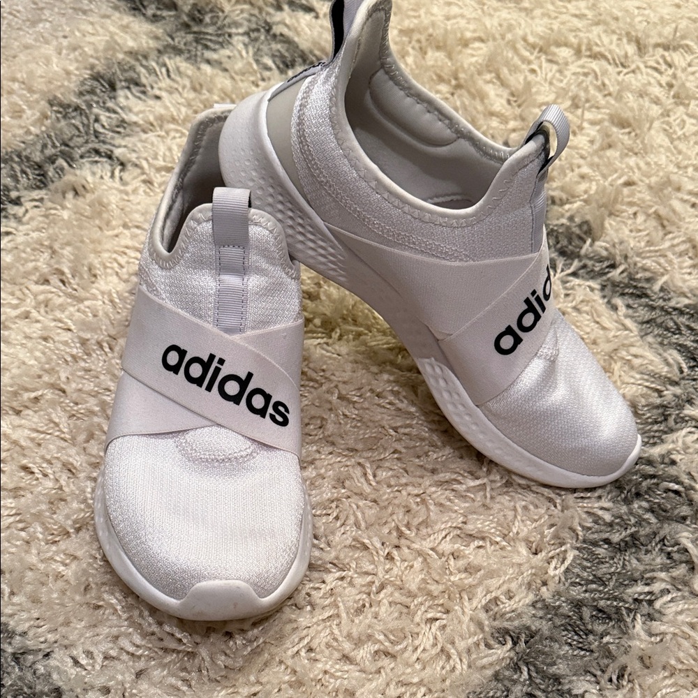 Adidas White Slip-On Shoes with Logo Strap